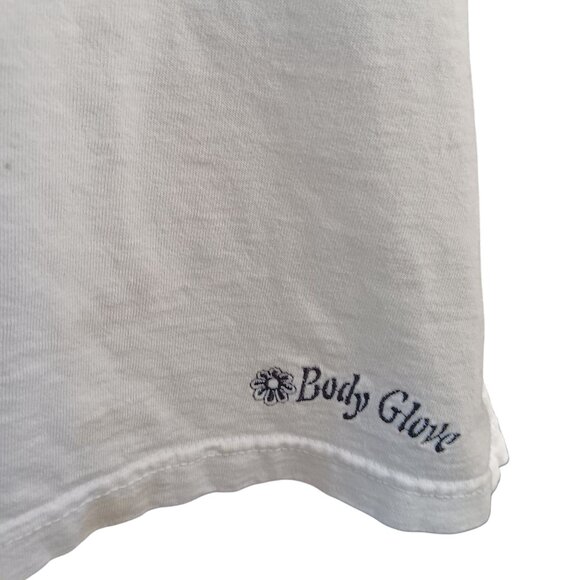 Vintage Men's Large T-shirt Trashed 90's Body Glove V-Neck Embroidered Logo - Picture 2 of 6